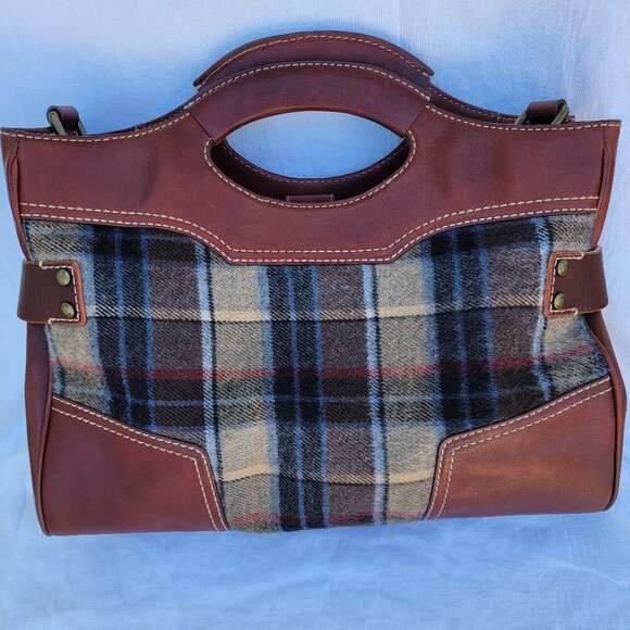 UGG unique vintage Y2K  plaid and leather satchel handbag - Picture 10 of 13